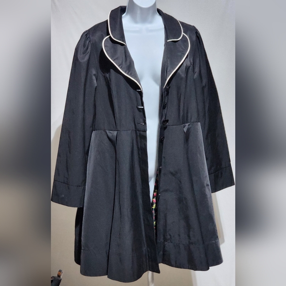 **Not Available*Betsey Johnson Black Bow Floral Inner Coat Peacoat XL - Picture 3 of 9
